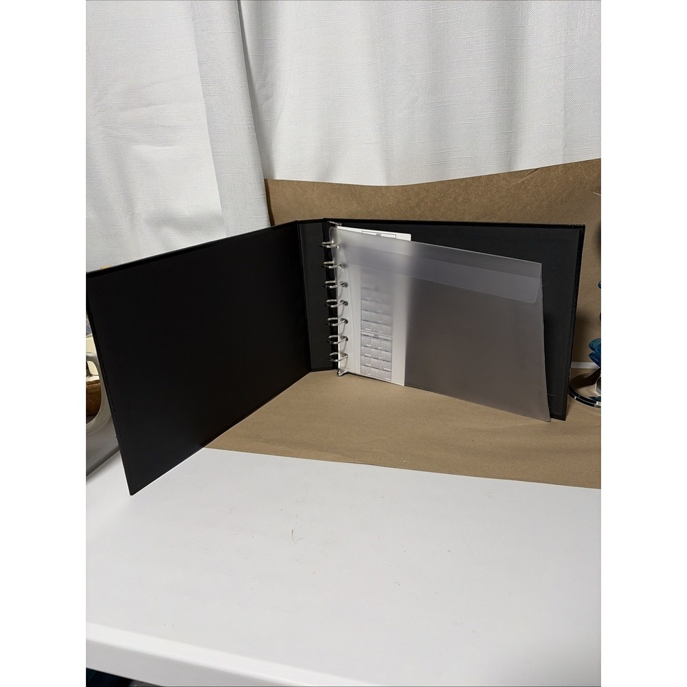 7-Ring Business Check Binder Organizer Black Vinyl 1 Inch Ring for Records